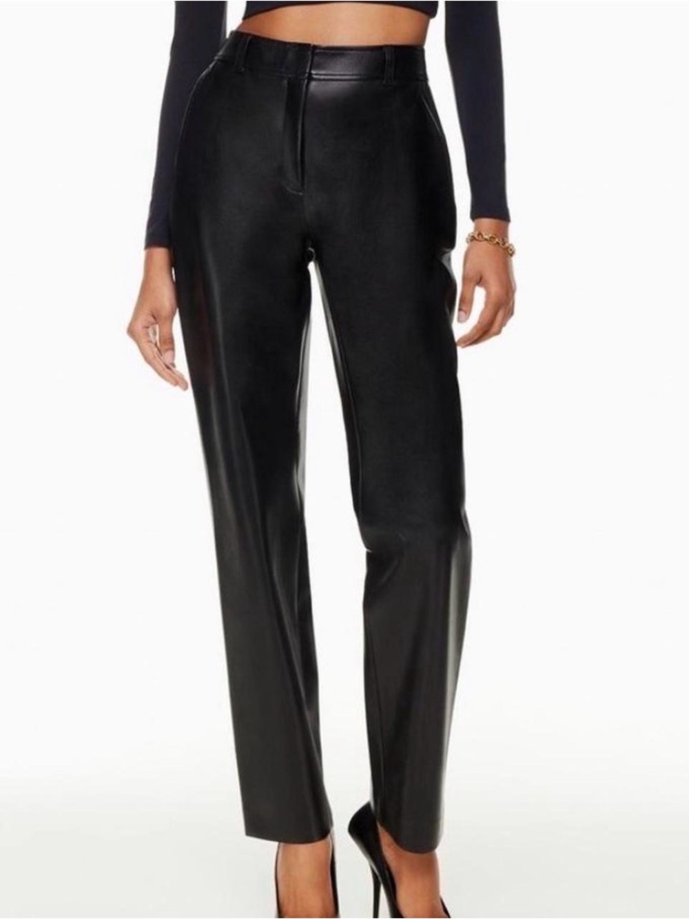 Aritzia Babaton Faux Leather Pants Black Straight Leg Size 10